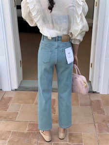High Waist Straight Leg Blue Jeans Womens Loose Fit Casual High Elasticity Nine Points French Mix Style Autumn Seasonal Jeans