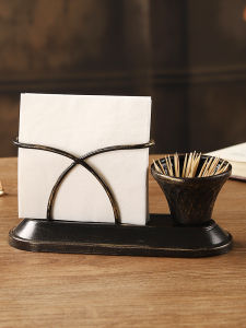 Retro Thickened Iron Art Tissue Holder Matchstick Storage Box High-End Restaurant Hotel Desktop Vertical Napkin Seat