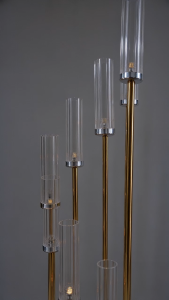 Luxury Golden LED Floor Candle Lamp with Clear Acrylic Shade Reusable Tall Light Stand for Wedding Birthday & Banquet Decors