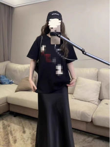 Korean Style round Neck Cartoon Pure Cotton Printed Short Sleeve T-Shirt Summer Womens Loose Top Black Trendy Brand