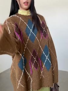 JNXS | Fare Island Night Heavyweight Dropping Shoulder Argyle Fringe Sweater