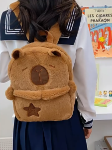 2025 New Ins Style Plush Backpack Cartoon Capybara Strawberry Bear Backpack Cute Sullivan Student School Bag Casual