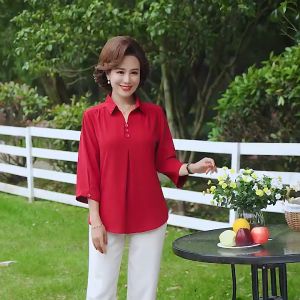 Áo lụa trung niên dài tay cao cấp tặng mẹ form rộng tay lỡ cổ sơ mi cách điệu Nesa SMH.59