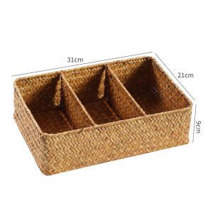 Kens Woven Grass Desktop Organizer Box Remote Control Key Cosmetic Classification Storage Basket Living Room Organizer