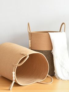 Handwoven Cotton Rope Dirty Clothes Basket Home Use Storage Basket for Bedroom And Living Room Japanese Style Utility Basket