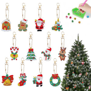 12-Piece Diamond Painting set Keychain Christmas pattern acrylic Material Christmas tree Decoration Christmas Day gift