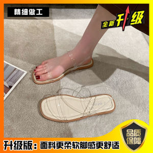 Womens Flat Sandals Roman Style Soft Bottom Beach Shoes Transparent Strap Fashionable Summer Korean Version Casual Loafers