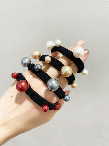 Simple Elegant Imitation Pearl Hairband Versatile Summer Womens Hair Ties Thick Elastic Ball Hair Ropes Japanese and Korean Style