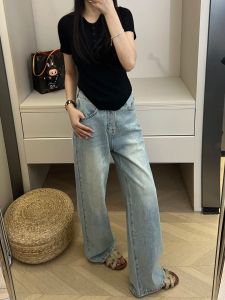 กางเกงยีนส์ทรงตรงเอวสูงหลวมเข้ารูป กางเกงขายาวทรงหลวมสำหรับผู้หญิง ฤดูร้อน 2025 กางเกงยีนส์ทรงสลิมฟิต