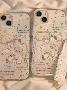 Cute Sleeping Cat Phone Case Full Cover Protection for Samsung S25 S24Ultra S23Plus S22 S21 Note20 10 A54 Women Anti-Fall A53 A52 Cube Pattern
