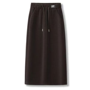 Elegant Versatile High Waist Slit Thickened Mid-Length Half Body Skirt Womens Fashion Trendy Elastic Autumn Winter New Slimming