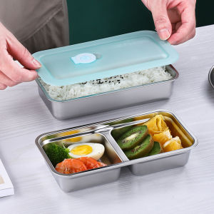 Sealed 304 Stainless Steel Rectangular Lunch Box Small Dish Sauce Dish Refrigerator Storage Box Simple Design Long Rectangle Partition