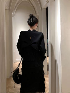 French Style Cake Dress Set plus Size Women Spring Summer Conceal Belly Hide Fat Strapless High Waist Long Sleeve Casual Loose Fit