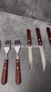 Garpu\Pisau 3Pcs Makan Steak Handle Kayu Stainless Hotel Resto Cafe Selai Roti Daging Multifungsi