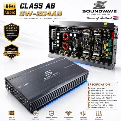 SOUNDWAVE SW-204AB เพาเวอร์แอมป์ 4 ชาแนล Class AB กำลังขับสูง เสียงใส รายละเอียดดี ขับกลางแหลมได้ครบ ของแท้ 100%