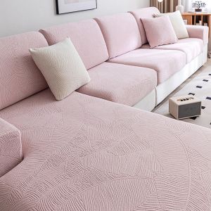 Banana Leaves Jacquard Thicken Polar Fleece Sofa Cover Stretchy Sofa Slipcover Elastic Couch Seat Cover for Living Room Decor