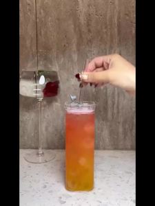 Bộ Ly Vuông Hiện Đại Gồm 1/2 Ly Highball & Ly Old Fashioned Trong Suốt Kèm Ống Hút Dùng Cho Cà Phê Đá Nước Ép Bia Sữa Đồ Uống Bằng Thủy Tinh Thân Thiện Với Môi Trường