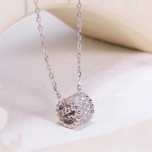 Pretty Beauty Moissanite Barrel Cylinder Pendant Necklace for Women S925 Silver Beaded Edge Design Dainty Jewelry Birthday Gift