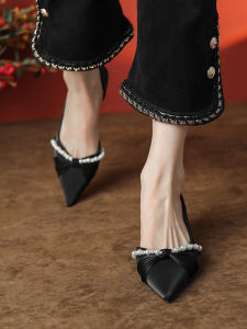 SHIPAILUO | Elegant Satin High Heels Pearl Knot Womens Shoes Minimalist Style Low Cut Fashionable Wedding Shoes For Maids Of Honor