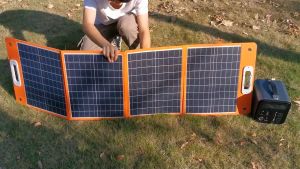 FlashFish TSP100W Foldable Solar Panel 18V Monocrystalline silicon Solar Cells Lightweight Solar Panel Foldable Energy Storage Solar Outdoor Charger with Type-C DC USB Output for Camping Hiking Climbling Emergency Backup