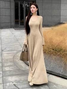 DANTING | Autumn French Design Knit Dress Oatmeal Color