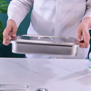 Bak Instrument Tray Stainless Steel Autoclaveable Dental Tray Dengan Tutup & Pegangan