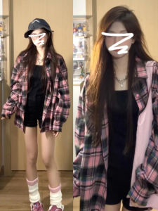 Áo Khoác Sơ Mi Dài Tay Kẻ Caro Màu Hồng Mỏng Thời Trang Xuân Thu Phong Cách Hàn Quốc Đa Năng Cho Nữ