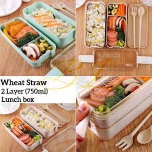 ERICELLY Japanese Style 3 Layer 900ml 2 Layer 750ml Wheat Straw Lunch Box