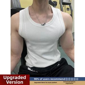 Chest Accentuating Tight Fit American Style Ribbed Sleeveless T Shirt