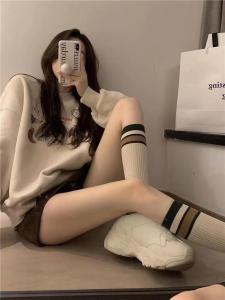 Vớ Nữ Ống Trung Bình Sọc Kẻ Dễ Thương Phong Cách Hàn Quốc Thoải Mái Tôn Dáng Hài Hước Phong Cách Nữ Sinh Giản Dị Chất Liệu Cotton Dành Cho Mùa Hè