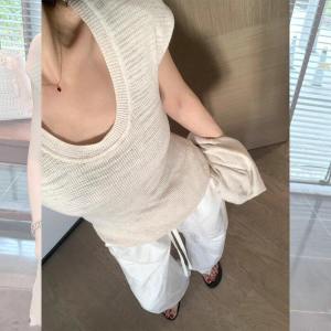SHUQINGLAI | Elegant Slim Fit Ice Silk Knitted T-shirt U Neck