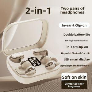 2025 New Wireless Bluetooth Ear Clip on in Ear Stereo Sound Long Battery Life Earphones Double Set Comfortable Wearing