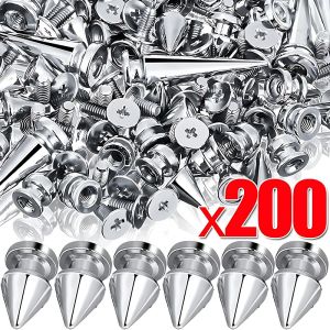200Pcs Bạc gai hình nón Kim Loại Bông tai cài sau Tự Làm Thủ Công Da Punk sành điệu Trang Trí Cho Quần Áo Túi đựng giày Vòng Móng Tay May Đinh Tán
