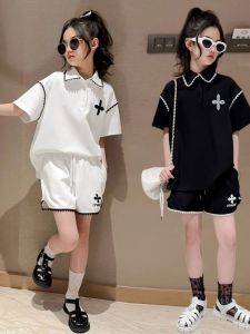 Girls Summer Sporty Thin Short Sleeve Two-Piece Set Fashionable Little Girl Childrens Clothing Korean Style Kids Outfit