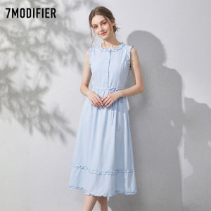 7.Modifier | Đầm Dài Không T Tay Có Dây Nịt Viền Xếp Ly