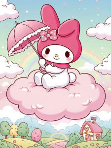 Bandai | Oil Painting Sanrio My Melody Cartoon By Numbers Home Decor Modern Wall Decor for Living Room Bedroom Perfect Gift No Frame