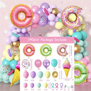 140PCS Donut Ice Cream Balloon Arch Set Birthday Spring/Summer/Autumn Swimming Pool Balloon Decoration
