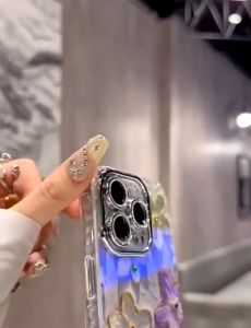 Case iPhone 11 12 13 14 Pro Max Casing Hardcase Acrylic motif Bunga 3D tali Lanyard Gelang