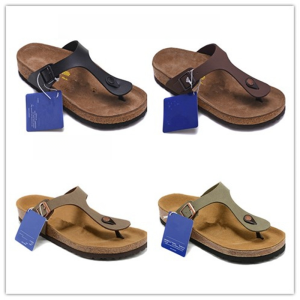 Boken Cork Slippers Gizeh Mens Womens Summer Beach Shoes Outdoor Large Size Shoes Comfortable Flat Heel Synthetic Leather