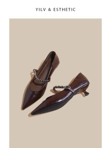 French Mary Jane Shoes Womens Soft Leather Thin Heel Pointed Toe Slip-On Fashionable Low Heel Single Shoes Spring 2025