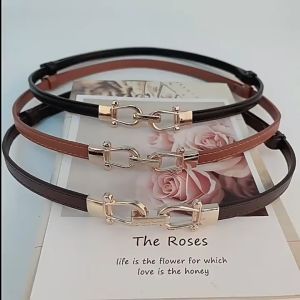 SelfLoveBuying A115 PU Leather Waist Belt Thin Adjustable Waist Cinch Simple Classic Belt Fashion Skinny Waistband Women Ladies with Skirt Shirt Pants