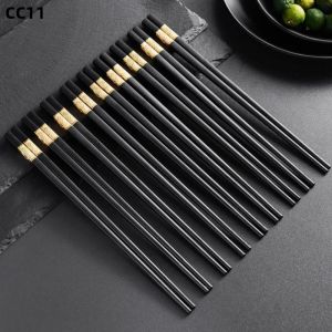 10 Đôi Đũa Hợp Kim Chống Nấm Mốc Họa Tiết Vàng Chống Trơn Trượt Chịu Nhiệt Dùng Cho Nhà Bếp Gia Đình