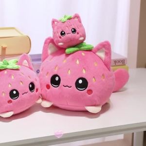 Cute Plush Stuffed Toy Strawberry Cat Pillow Doll Childrens Birthday Gift Home Decoration Animal Christmas Gift