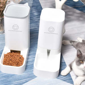 Pet Automatic Feeder Set small Pet water Fountain and Feeder Large Capacity Dog Water Feeder Cat Bowl Automatic Dispensing PPMaterial Gravity Refill Anti-electric Shock Removable and Washable Simple Beautiful