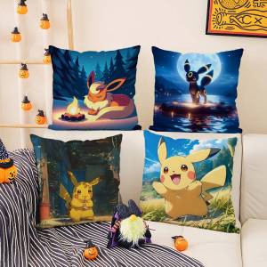 Bandai | Pokemon Cute Monster Anime Plush Pillow Cover Soft Short Plush Cushion Cover For Sofa Bedroom Living Room Decor Gift