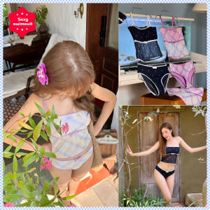 HALO Bra ส่งไวจากไทย ชุดว่ายน้ําบิกินี่ SCOTTY ปึ้งงงงงง เซต2ชิ้น ทูพีช เสื้อสายเดี่ยว+กางเกง ลายสก็อตโทนสีน่ารักมาก cara rari