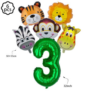 Potdemiel | Jungle Animal Birthday Decoration Tablecloth Girl Theme Balloons Tableware Banner Backdrop Set Candy Bag Boy Accessories Kit