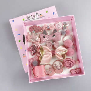 Princess Style Hair Accessories Set for Girls 18pcs Children Hair Clips And Elastic Bands Gift Box Set New Arrival