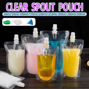 【Original+24hours delivery】100PCS Stand up Liquid spout Pouch bag Clear Plastic Beverage Container Juice Storage Spout Bags Pouch With Cap