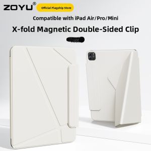 Zoyu | Ultra-Thin Magnetic Dual-Sided Clip Protective Case For iPad Mini7 Pro11 Air45 Tablet Pen Holder Slot X-Fold Horizontal Vertical Support
